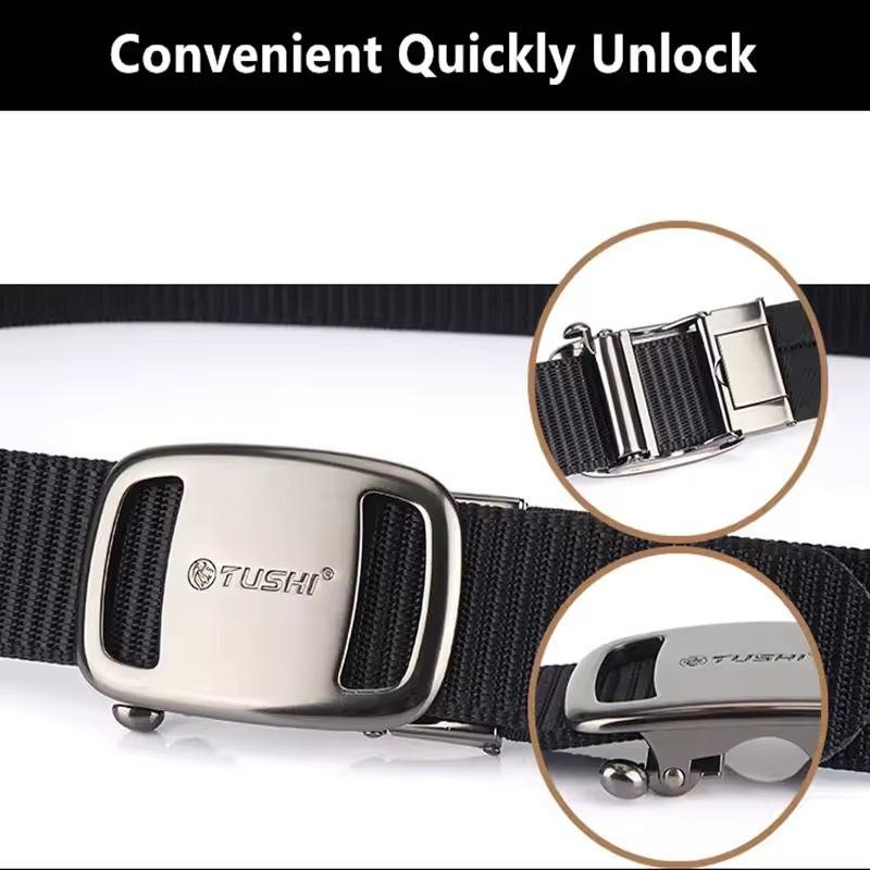 Casual Belt for Men Metal Automatic Silver Buckle Working Belt Sturdy Real Nylon Blue Waistband Male Girdle