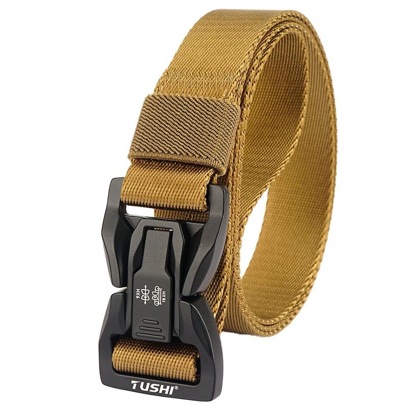 Brown Casual Tactical Belt Alloy Auto Lock Buckle Durable Wear-resistant Nylon Web Quick Release Heavy Duty 125CM Length