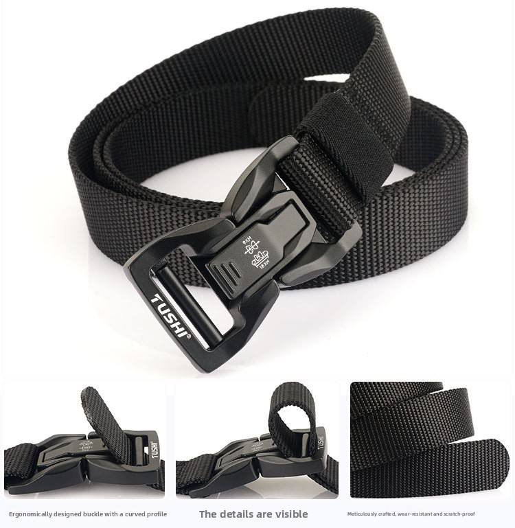 Brown Casual Tactical Belt Alloy Auto Lock Buckle Durable Wear-resistant Nylon Web Quick Release Heavy Duty 125CM Length
