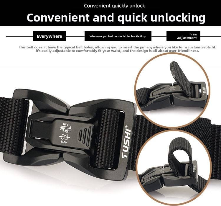 Brown Casual Tactical Belt Alloy Auto Lock Buckle Durable Wear-resistant Nylon Web Quick Release Heavy Duty 125CM Length