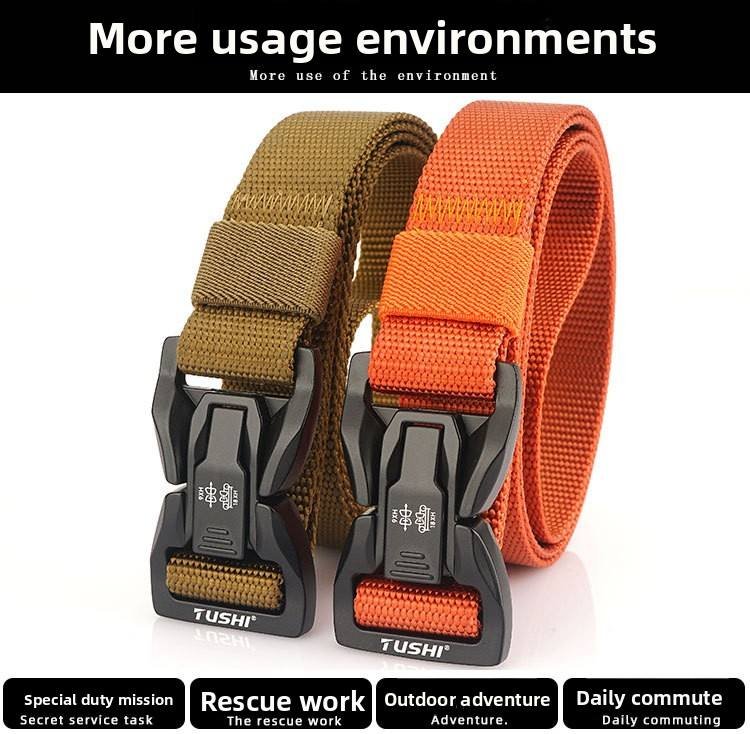 Brown Casual Tactical Belt Alloy Auto Lock Buckle Durable Wear-resistant Nylon Web Quick Release Heavy Duty 125CM Length