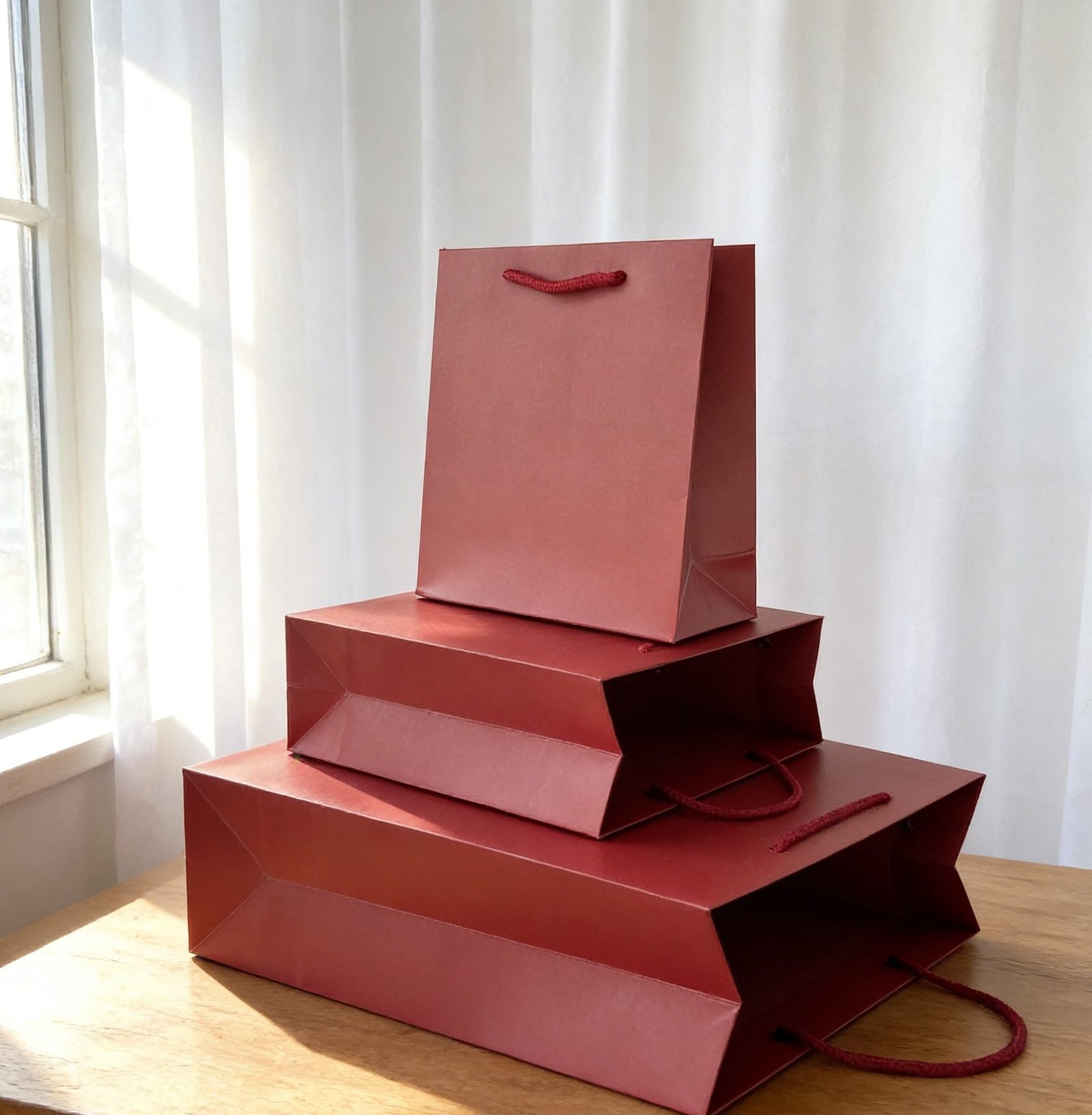 Recyclable Premium Large Red Paper Bags Custom logo for Retail Gift Packaging Shopping Bags with Handle