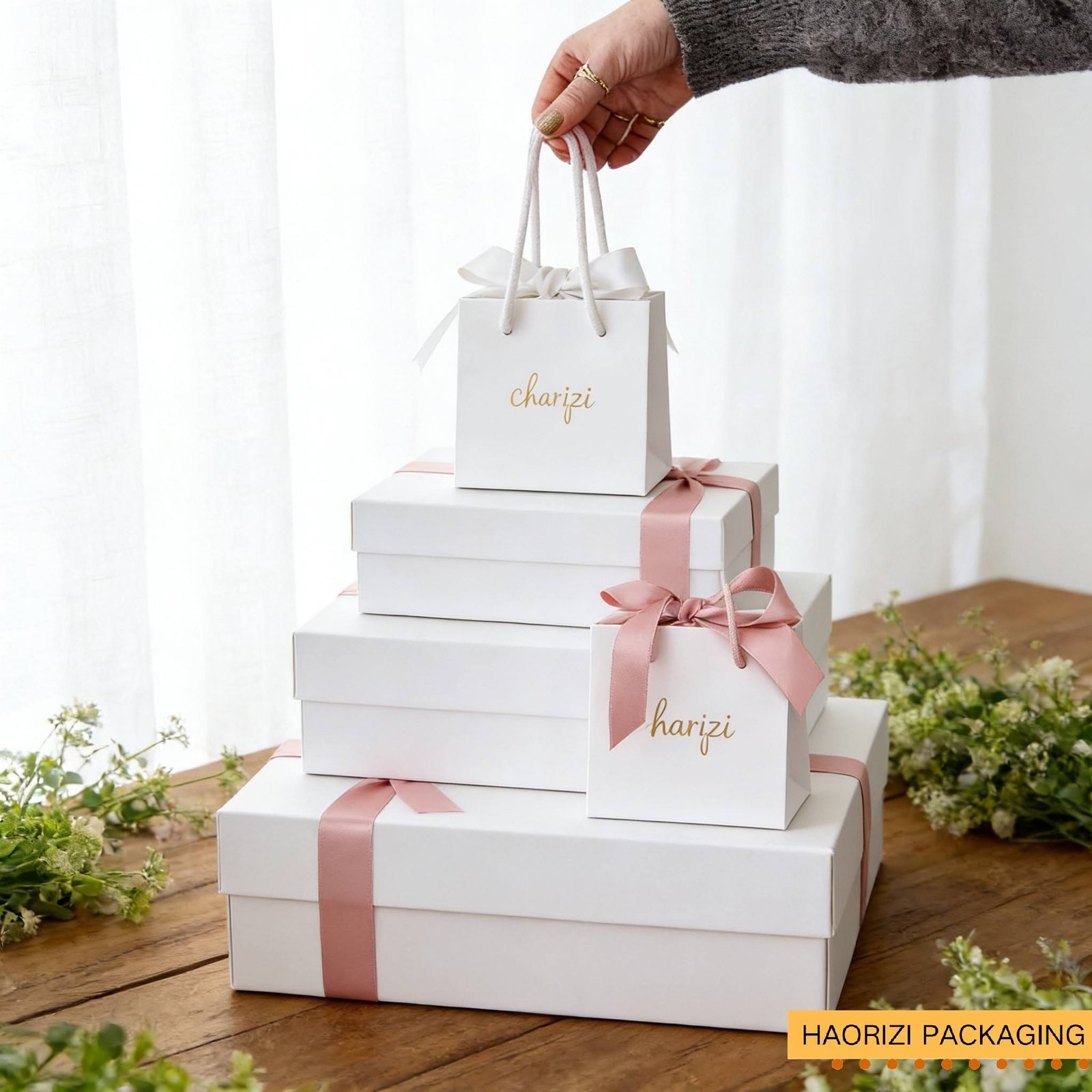 Small Packaging Paper Shopping Gift Bags With Logo Ribbon Handle Boutique Clothing Shoes Packaging Durable Fancy Paper Bags