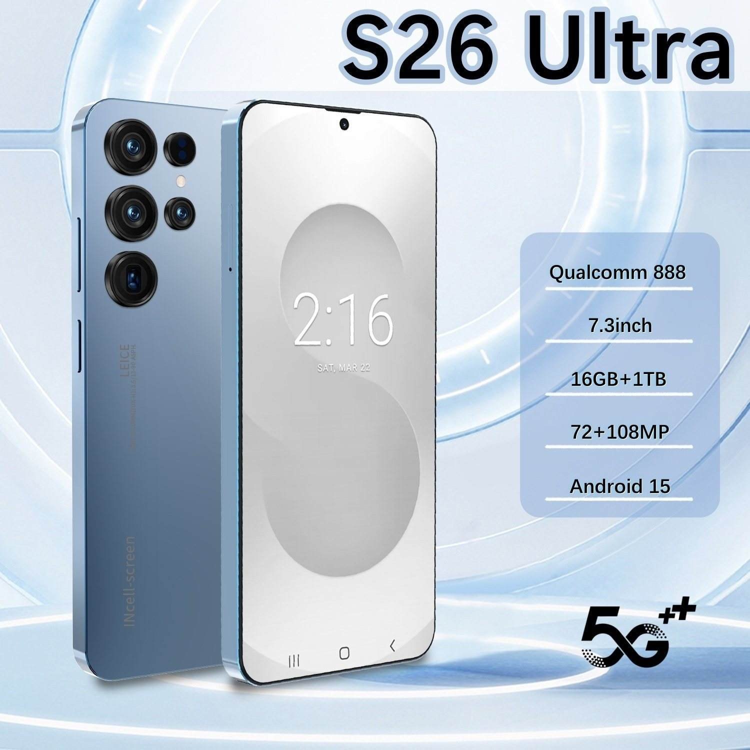 S26 Ultra Android 15 Gaming Smartphone 16GB+1TB Unlocked Dual SIM 5G Mobilephone 7.3inch HD Screen 72+108MP Beauty Camera