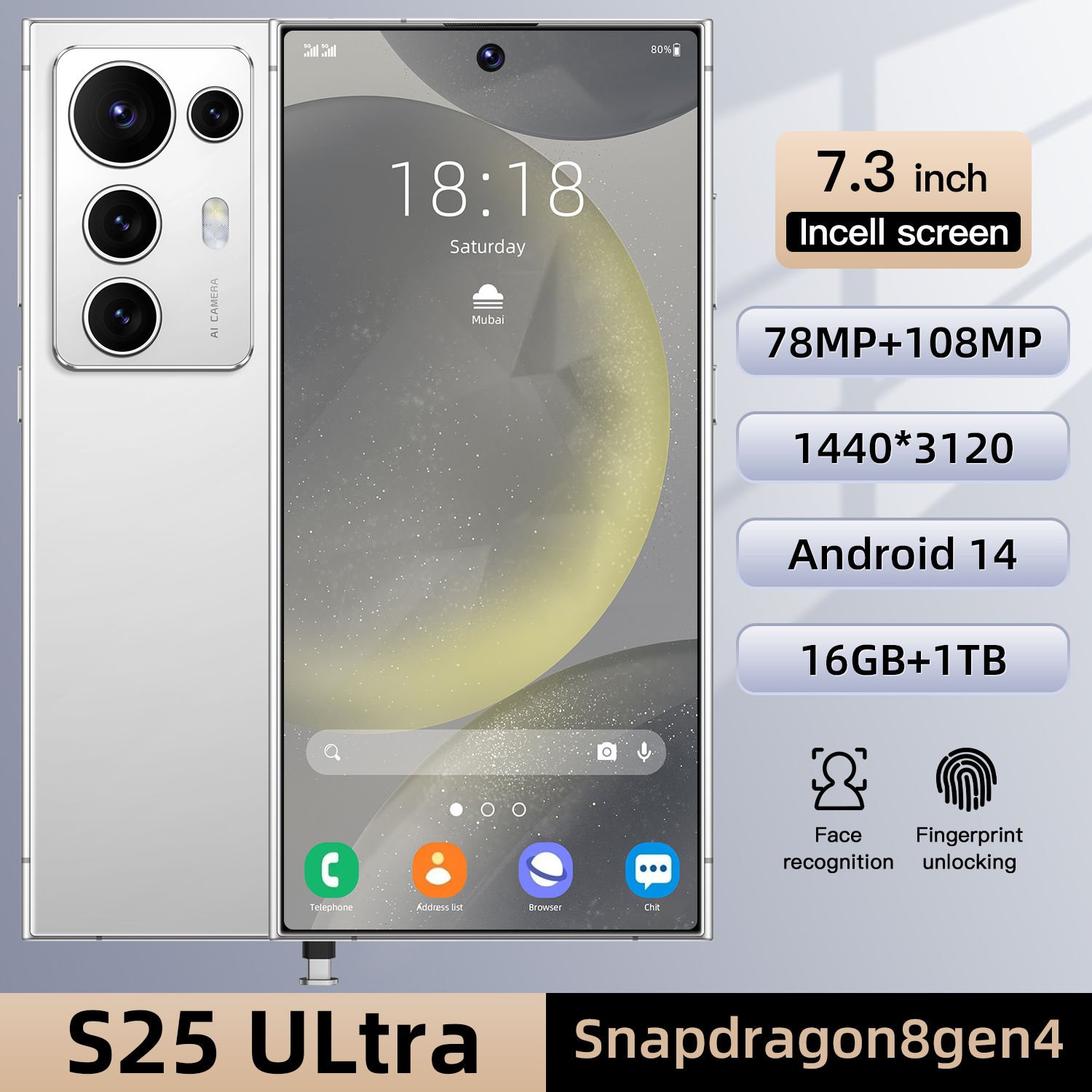 Global Version S25 Ultra Android 14 Smartphone 7.3 Inch 16GB+1TB High Quality Unlocked 5G Network Deca Core 108MP Super