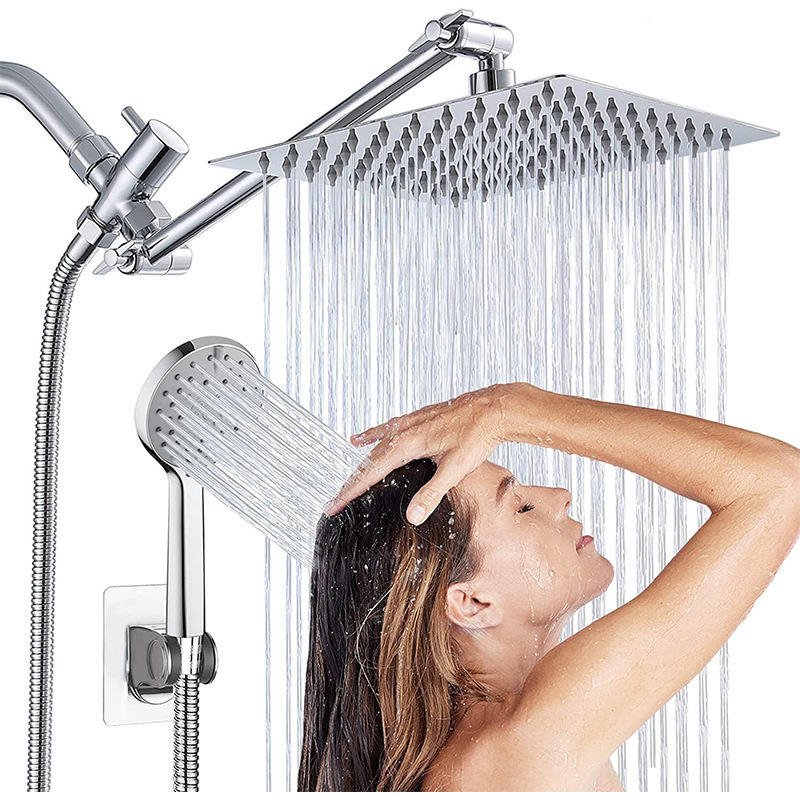Modern Thermostatic Rainfall Bathroom Shower Set Stainless Steel Polished Chrome Finish Dual Handle Mixer Tap System Jet Soft