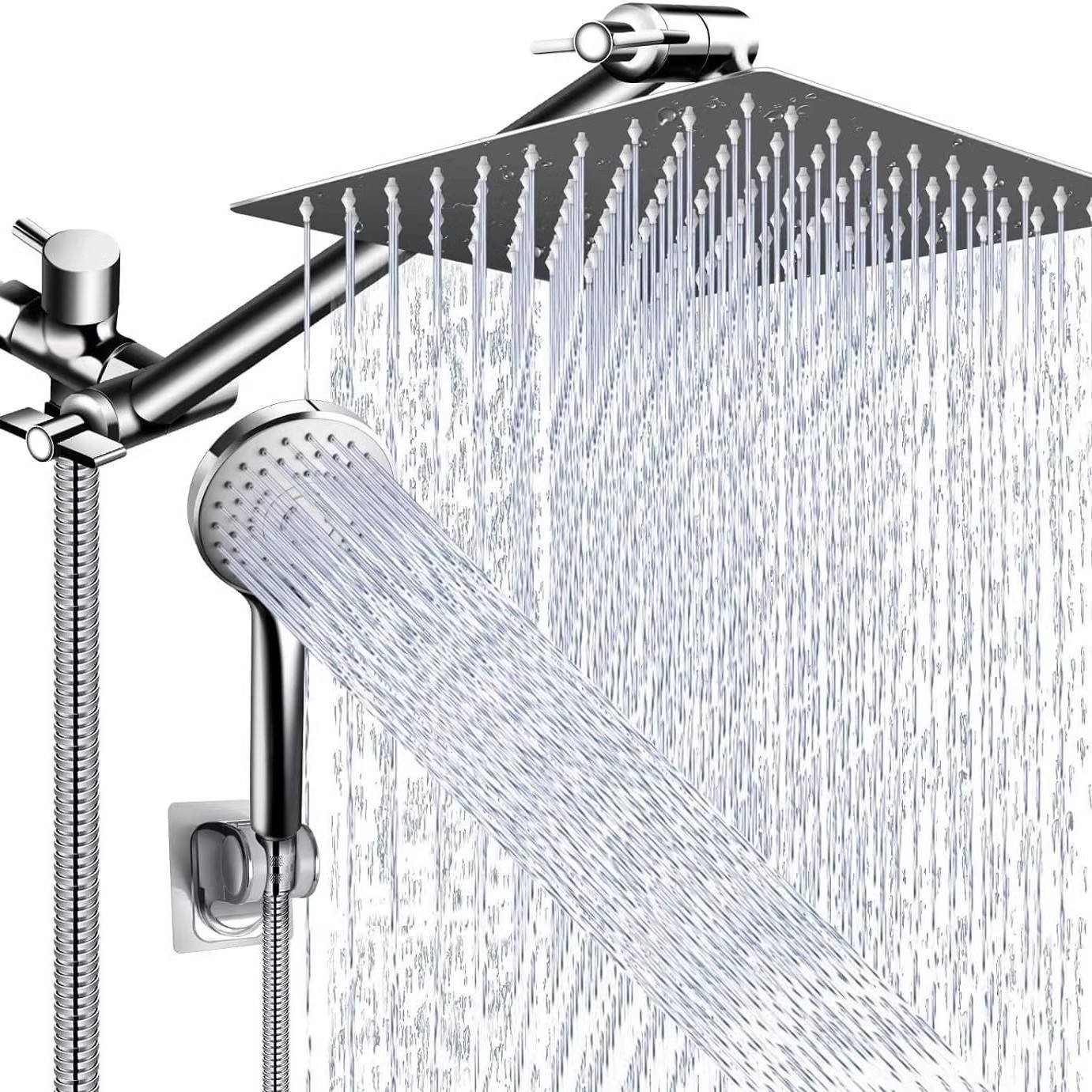 Modern Thermostatic Rainfall Bathroom Shower Set Stainless Steel Polished Chrome Finish Dual Handle Mixer Tap System Jet Soft