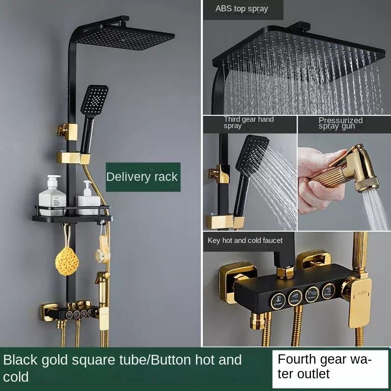 Deao Square Tap Thermostatic 4 Keys Shower Faucets Bathroom Brass Shower System Black Gold Cold and Hot Water Shower Set