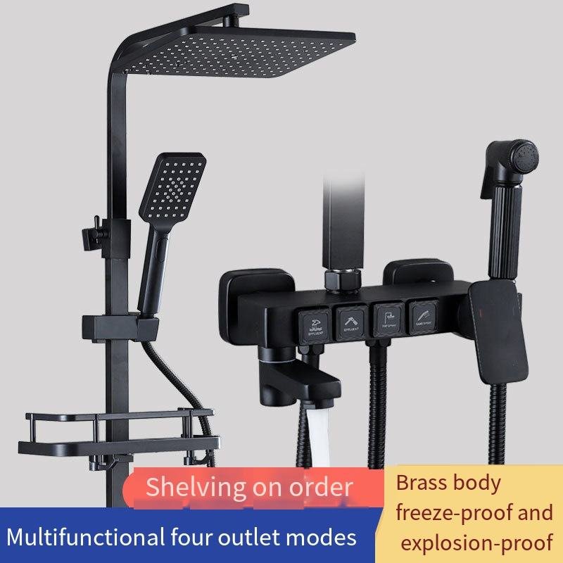 Deao Square Bathroom Shower System Bathtub Mixer Faucet Hot Cold Bathroom Tap Thermostatic Shower Set Senducs Black Gold OEM 02