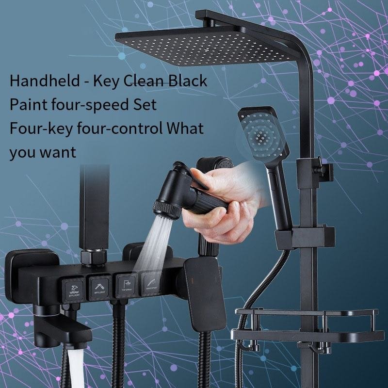 Deao Square Bathroom Shower System Bathtub Mixer Faucet Hot Cold Bathroom Tap Thermostatic Shower Set Senducs Black Gold OEM 02