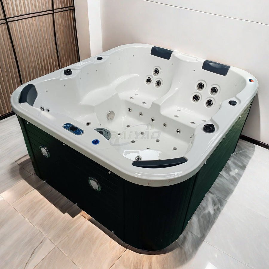 Luxury 4 People Spa Outdoor Hot Tub With Balboa System Hydrotherapy Massage Bath Tub and Customized LED Corner Lights in Hotel