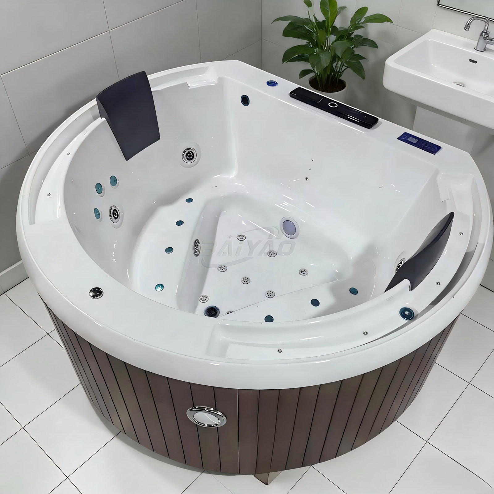 4-5 Persons Outdoor Hot Tub Surfing Bubble Bath Spa Freestanding Jacuzzier Acrylic Whirlpool Massage Bathtub With TV and Pillows