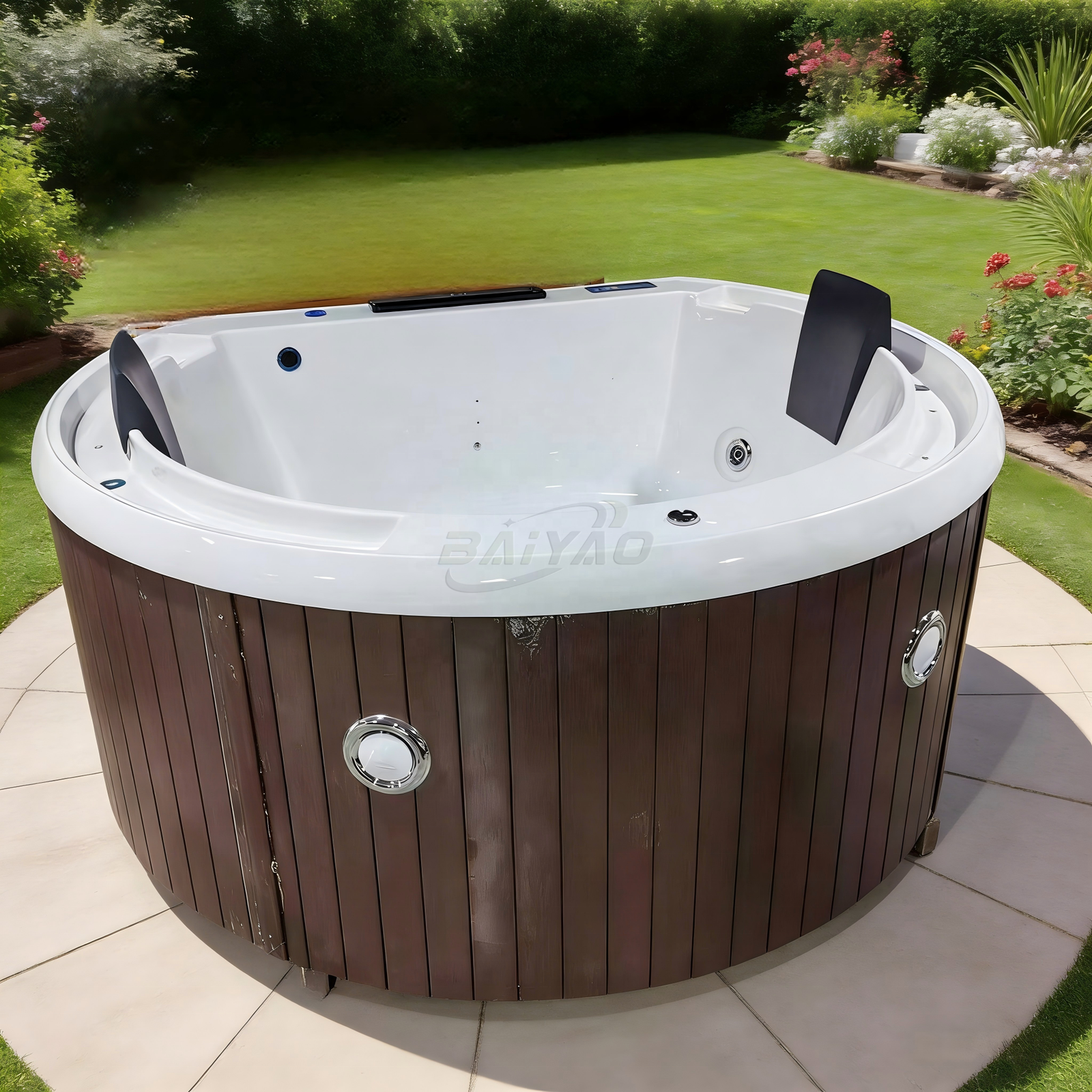 4-5 Persons Outdoor Hot Tub Surfing Bubble Bath Spa Freestanding Jacuzzier Acrylic Whirlpool Massage Bathtub With TV and Pillows