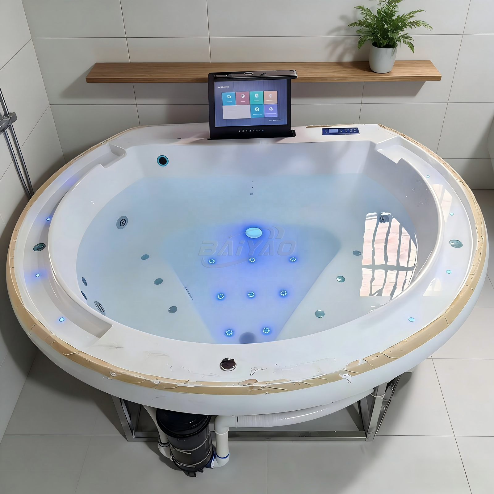 4-5 Persons Outdoor Hot Tub Surfing Bubble Bath Spa Freestanding Jacuzzier Acrylic Whirlpool Massage Bathtub With TV and Pillows