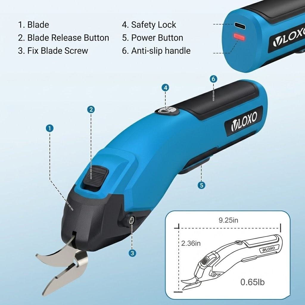 Electric Power Scissors 4 Volt Fabric Electric Cutter USB Charging Scissors With Case