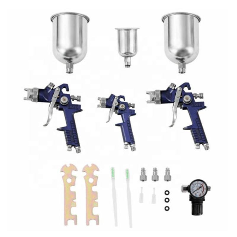 Auto Paint 3 HVLP Gravity Feed Aluminium Air Spray Gun Kit 600ml Cup Basecoat Car Primer Clearcoat Case New