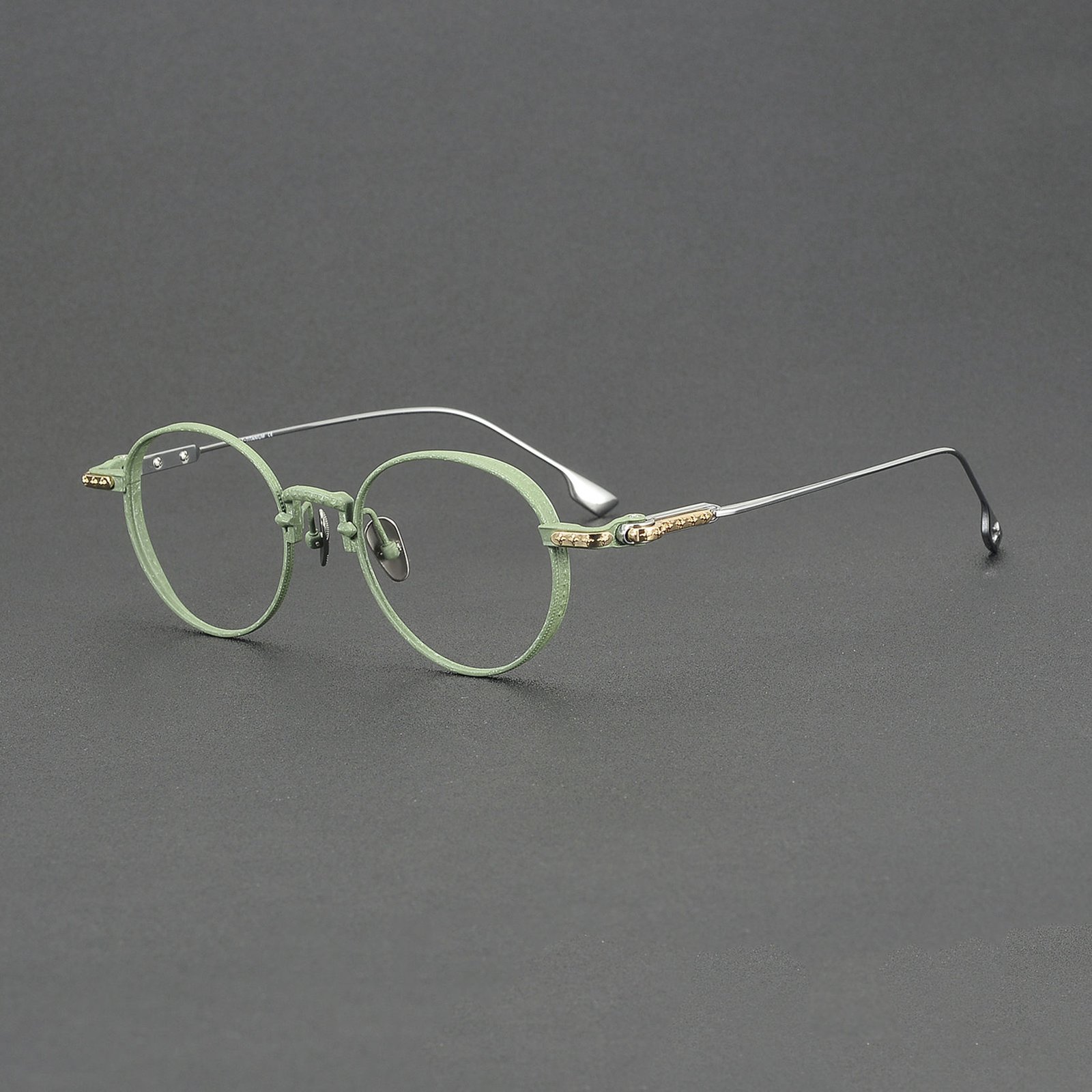 Vintage Sage Green Titanium Oval Eyeglasses Frames with Handcrafted Gold Silver Temples for Unique Fashion Optical Glasses