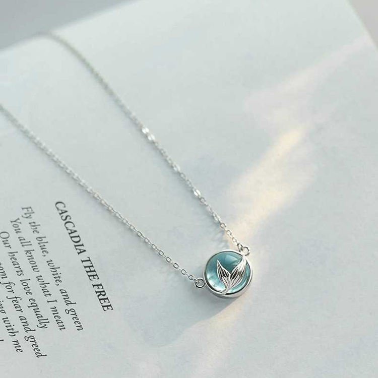 New Arrivals 925 Sterling Silver Blue Fish Tail Necklaces Pendants for Women Hot Fashion Jewelry
