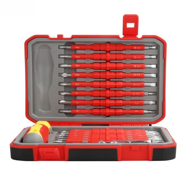 28-in-1 Durable Portable 29.1 CRV Electrical Insulation Professional Screwdriver Set Strong Magnet Industrial-Grade Plastic