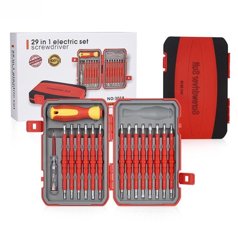 28-in-1 Durable Portable 29.1 CRV Electrical Insulation Professional Screwdriver Set Strong Magnet Industrial-Grade Plastic