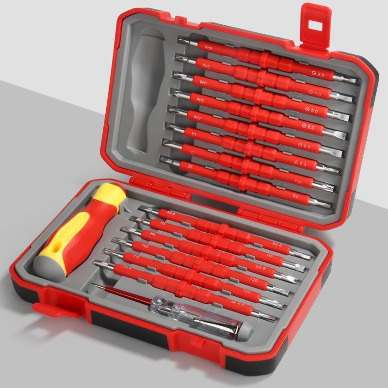28-in-1 Durable Portable 29.1 CRV Electrical Insulation Professional Screwdriver Set Strong Magnet Industrial-Grade Plastic