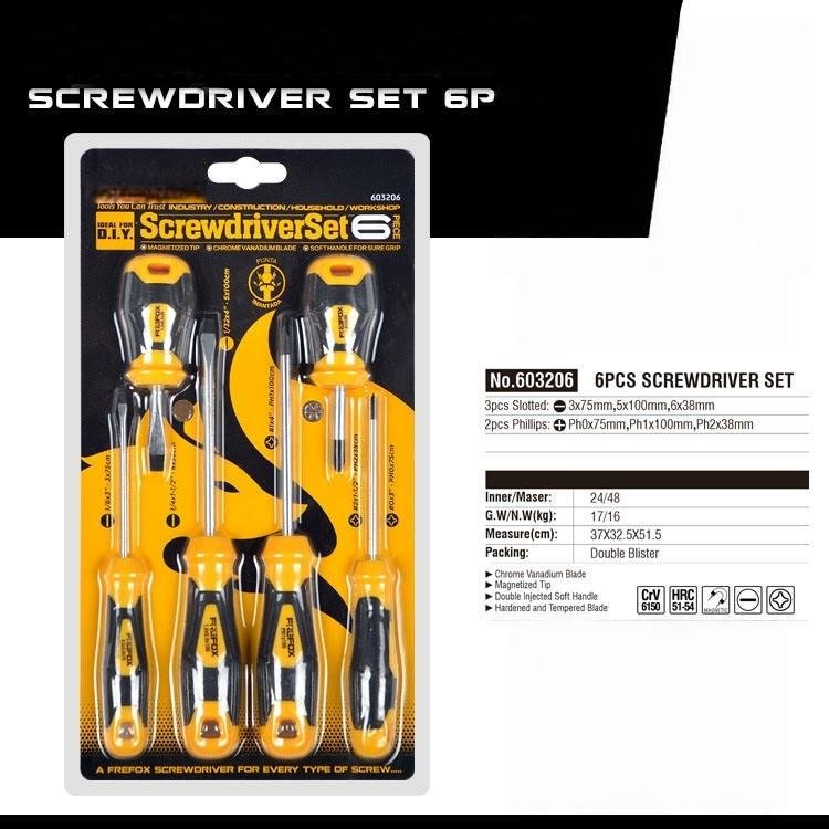 High-hardness 6-Piece Screwdriver Set with Slotting and Cross Functions