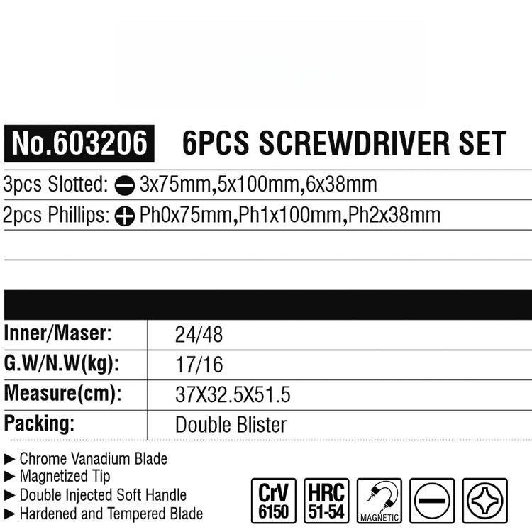High-hardness 6-Piece Screwdriver Set with Slotting and Cross Functions