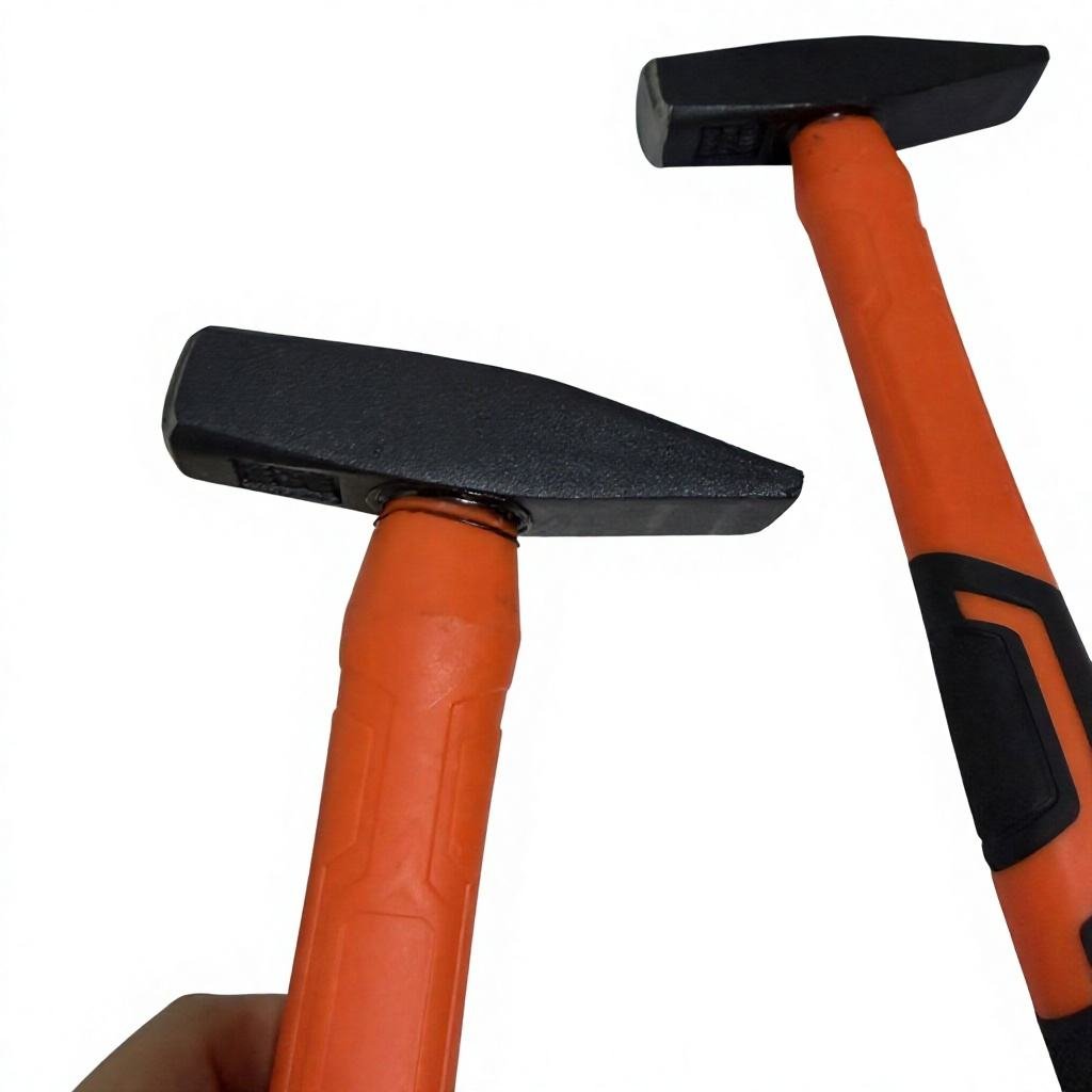 Cross Pein Hammer with Orange & Black Two-Tone Ergonomic Handle, Shock-Absorbing Fiberglass Grip for Metalwork & Construction