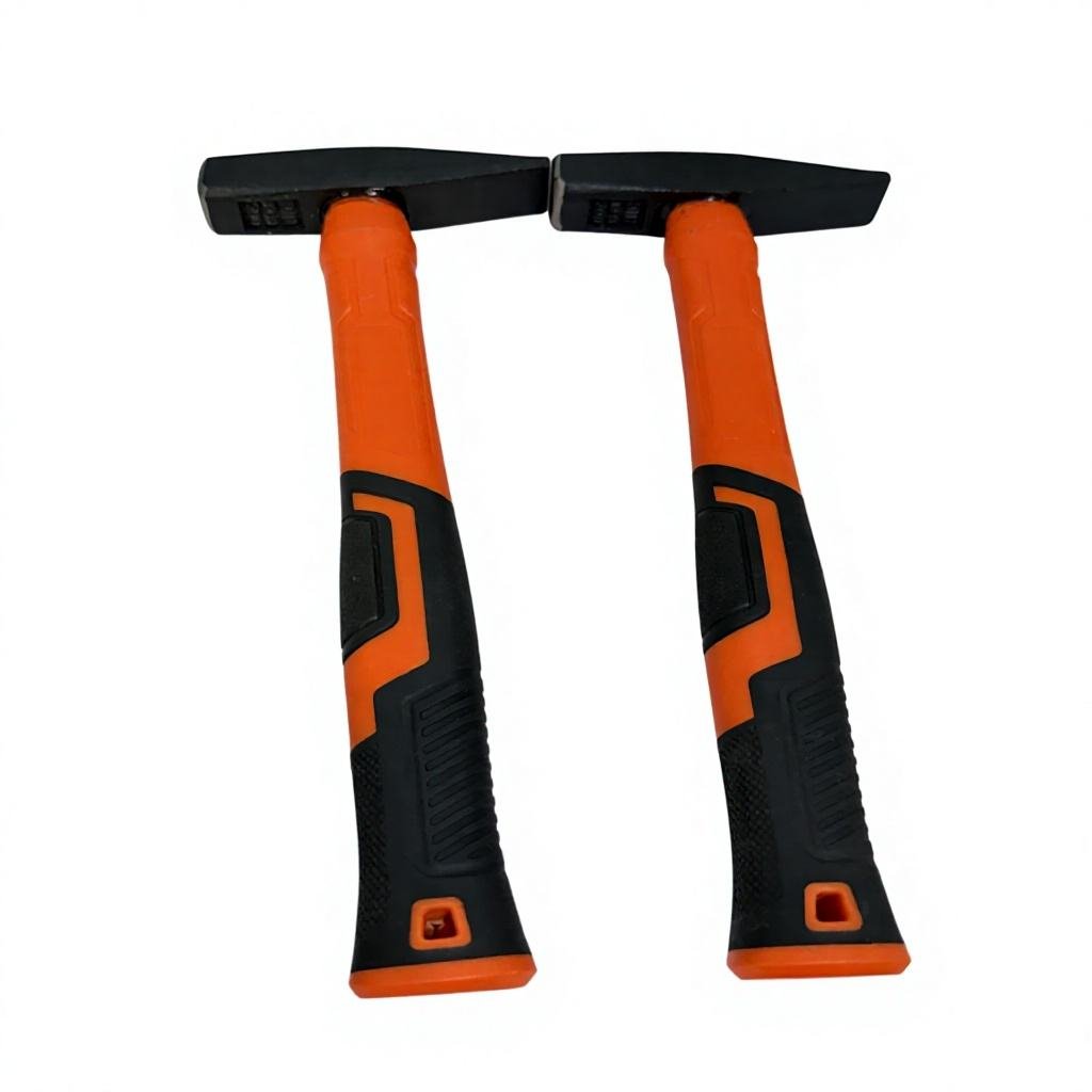 Cross Pein Hammer with Orange & Black Two-Tone Ergonomic Handle, Shock-Absorbing Fiberglass Grip for Metalwork & Construction