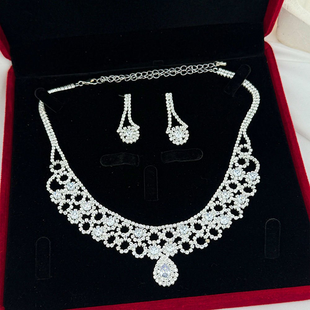 Designer Inspired Luxury Water Drop Diamond Gold Plated Copper Alloy Jewelry Wedding Party Earrings Necklaces for Women Sets