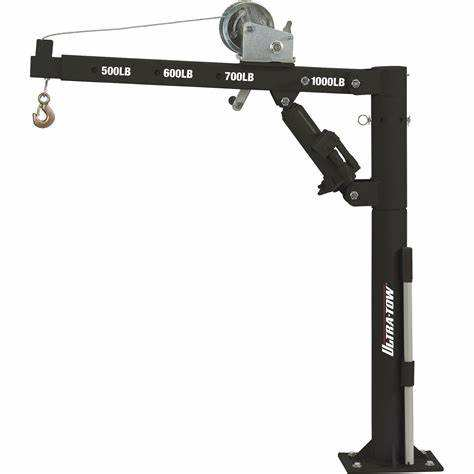 Hand Winch Pickup Truck Crane 1000LBS Capacity, 2m Max Lifting Height Small Truck Mounted Jib Crane for Cargo Loading
