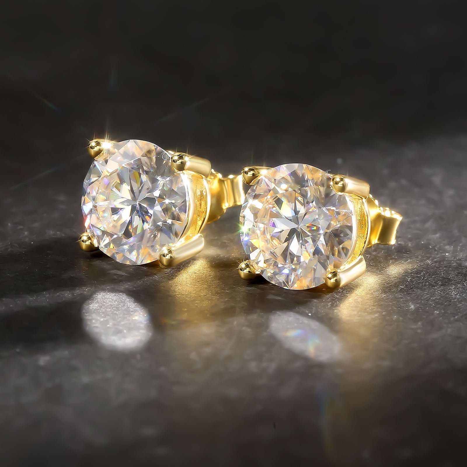 Luxury Moissanite Stud 2ct VVS 925 Sterling Silver Men Women Jewelry GRA Certificate 14K Gold Plated 6.5mm Lab Diamond Earring