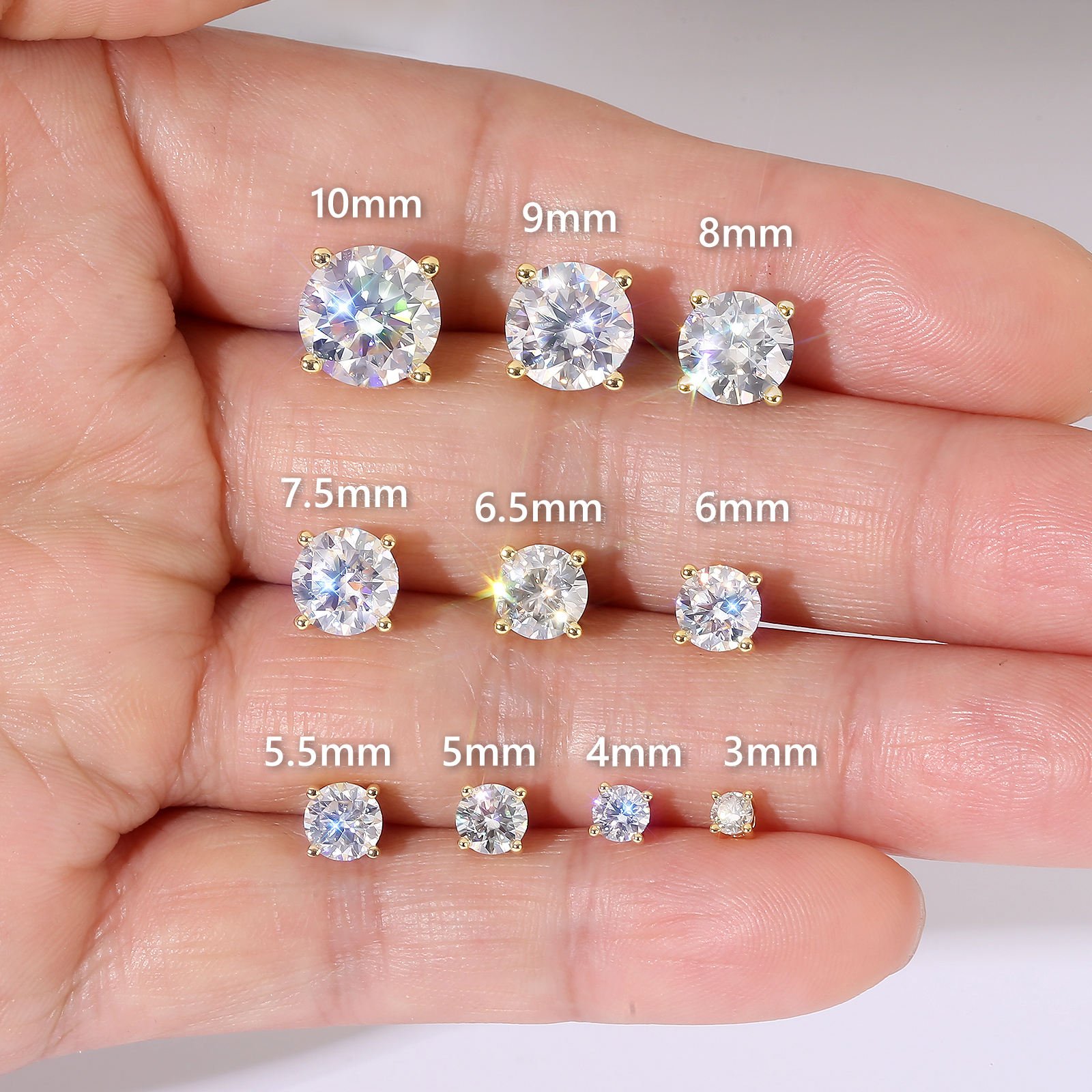 Luxury Moissanite Stud 2ct VVS 925 Sterling Silver Men Women Jewelry GRA Certificate 14K Gold Plated 6.5mm Lab Diamond Earring