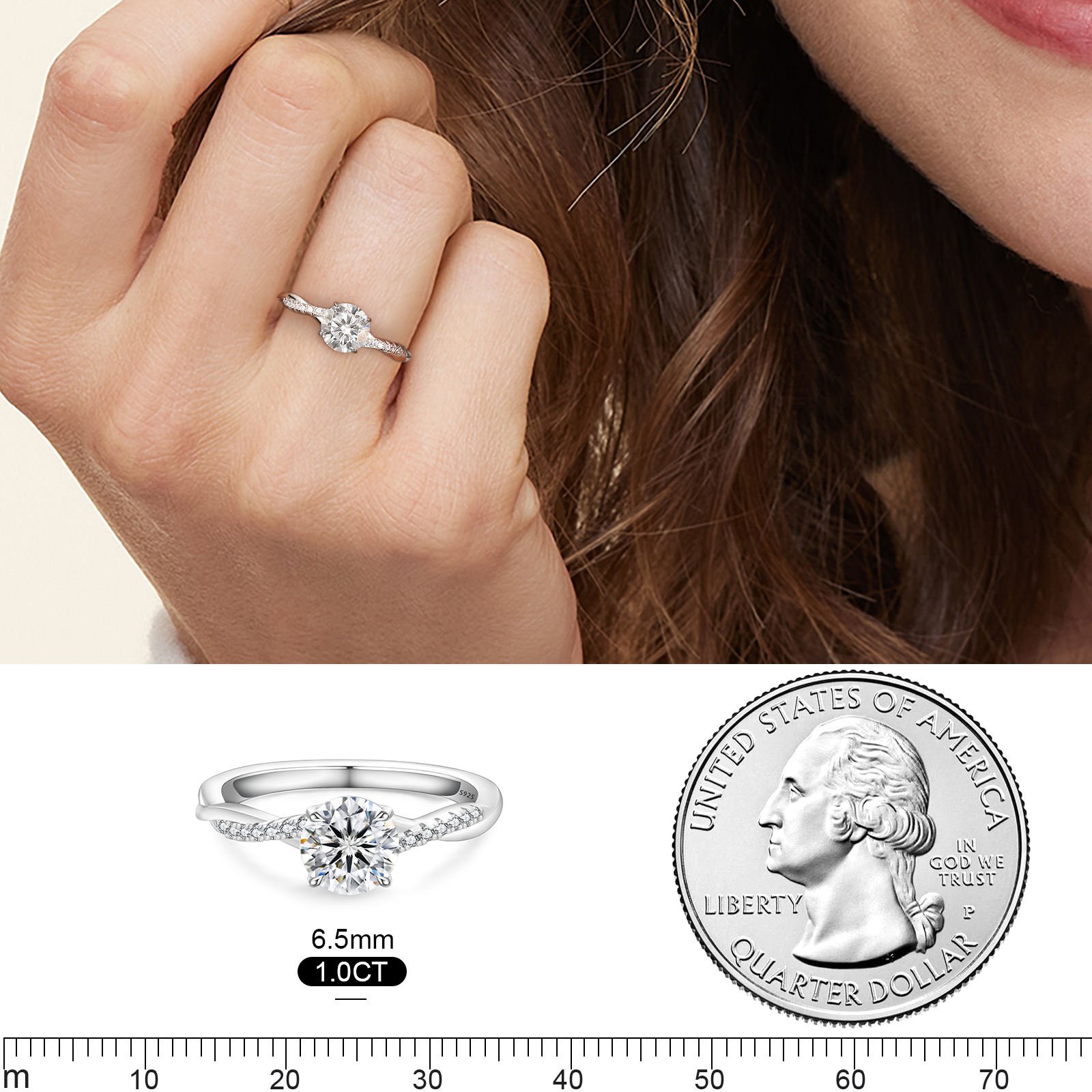 VVS Moissanite Jewelry Gifts 925 Sterling Silver 0.5/1/1.5/2.0ct Moissanite Diamond GRA Engagement Wedding Ring Sets for Women