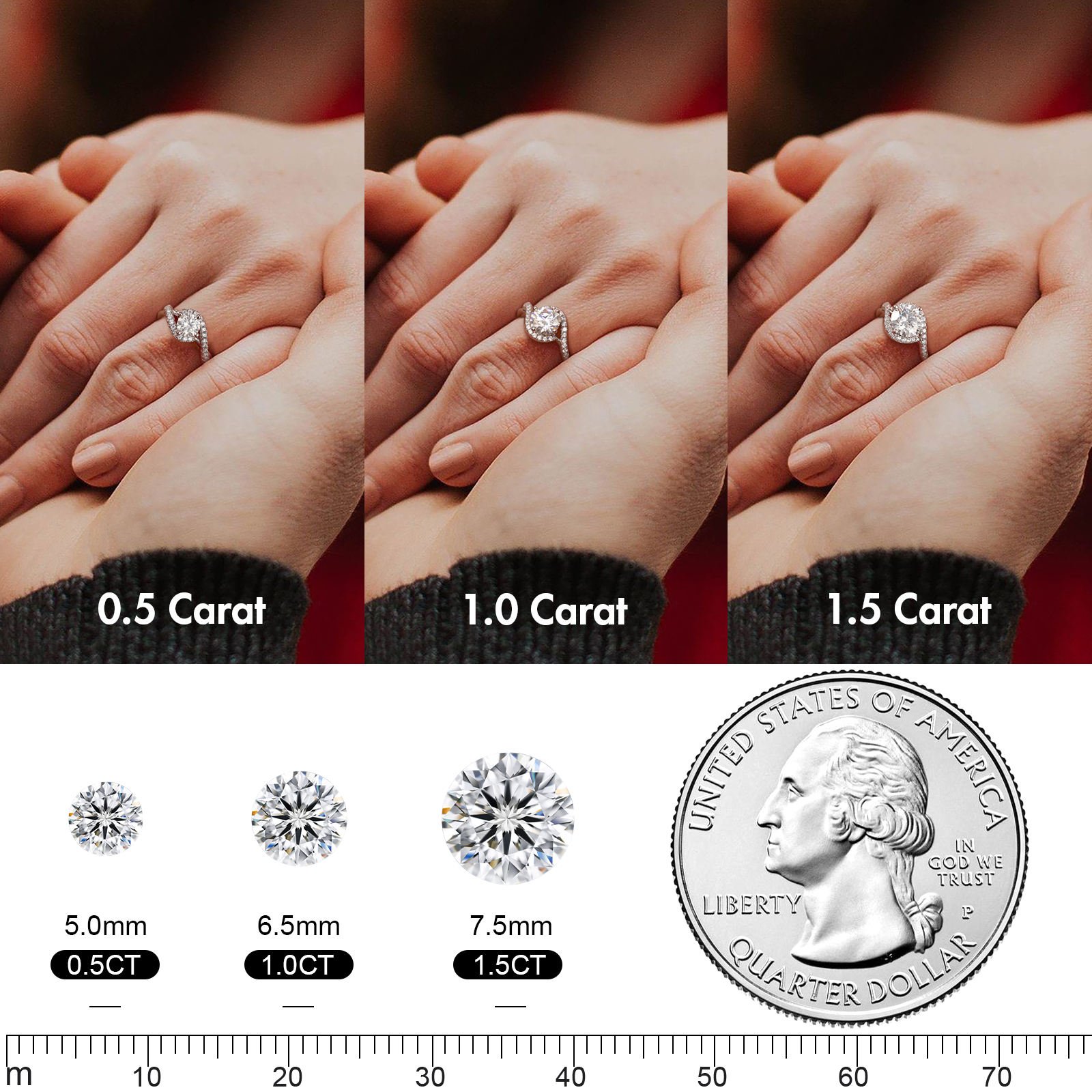 VVS Moissanite Jewelry Gifts 925 Sterling Silver 0.5/1/1.5/2.0ct Moissanite Diamond GRA Engagement Wedding Ring Sets for Women