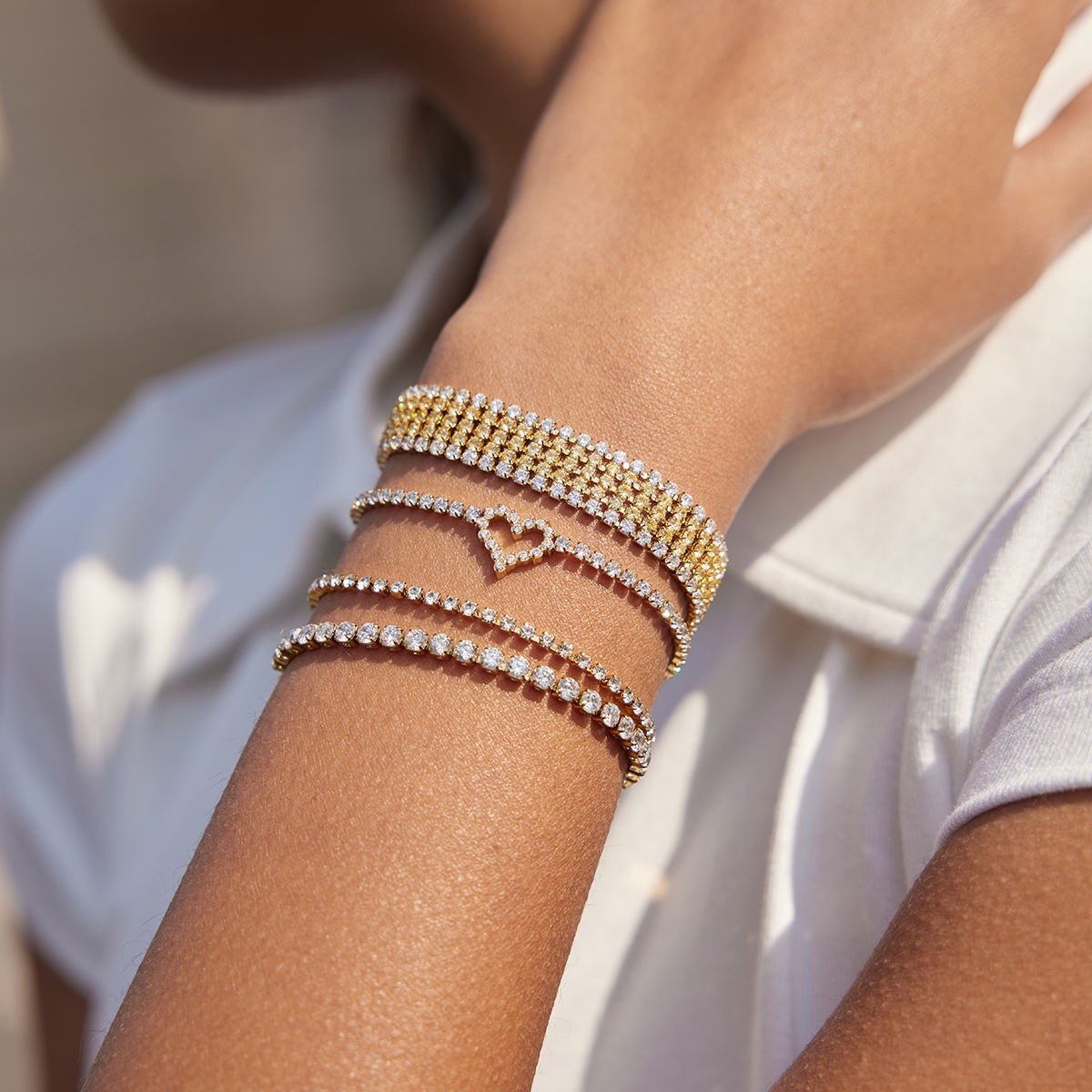 J&D 18K Gold Plate Stainless Steel Bracelet Waterproof Classic Cubic Zirconia Tennis Chain Bracelet