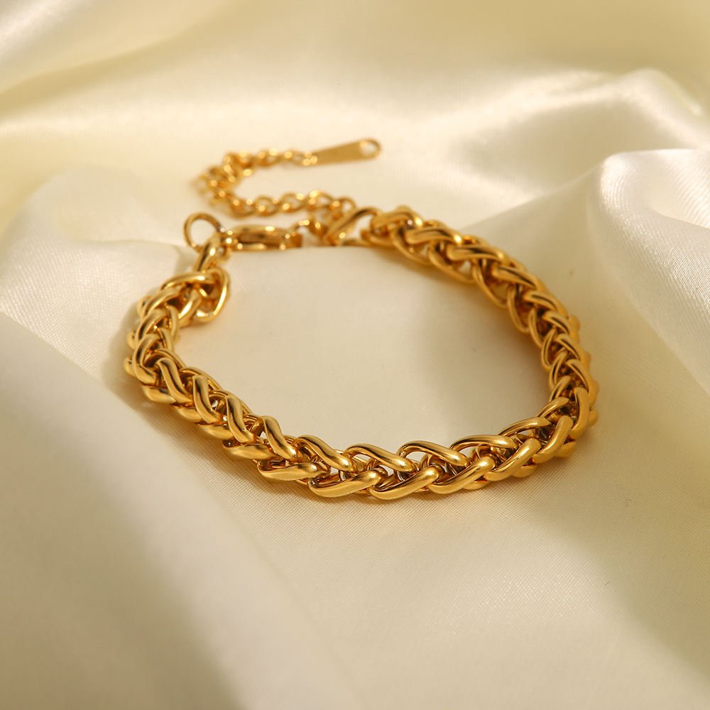 New Trendy 18k Gold Plated Stainless Steel Jewelry Party Gift Waterproof Chunky Bracelet for Girls