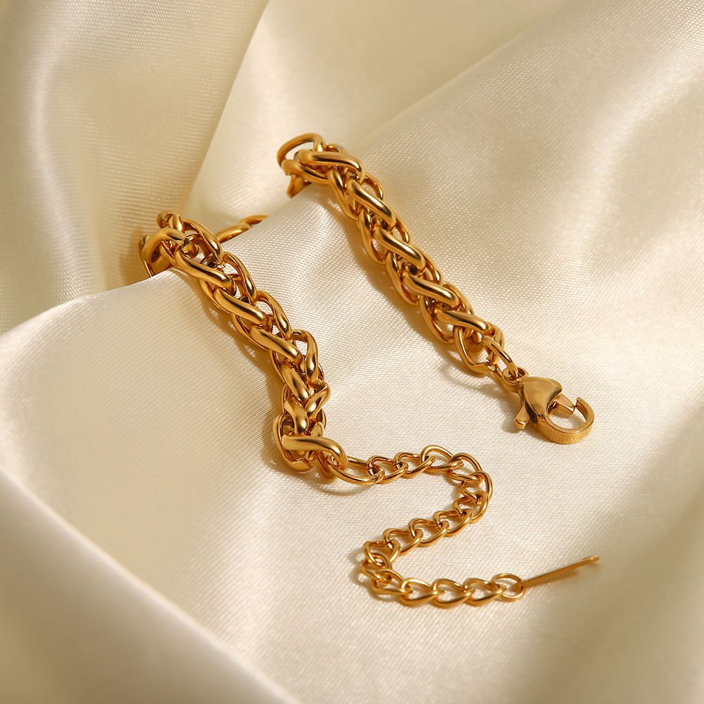 New Trendy 18k Gold Plated Stainless Steel Jewelry Party Gift Waterproof Chunky Bracelet for Girls