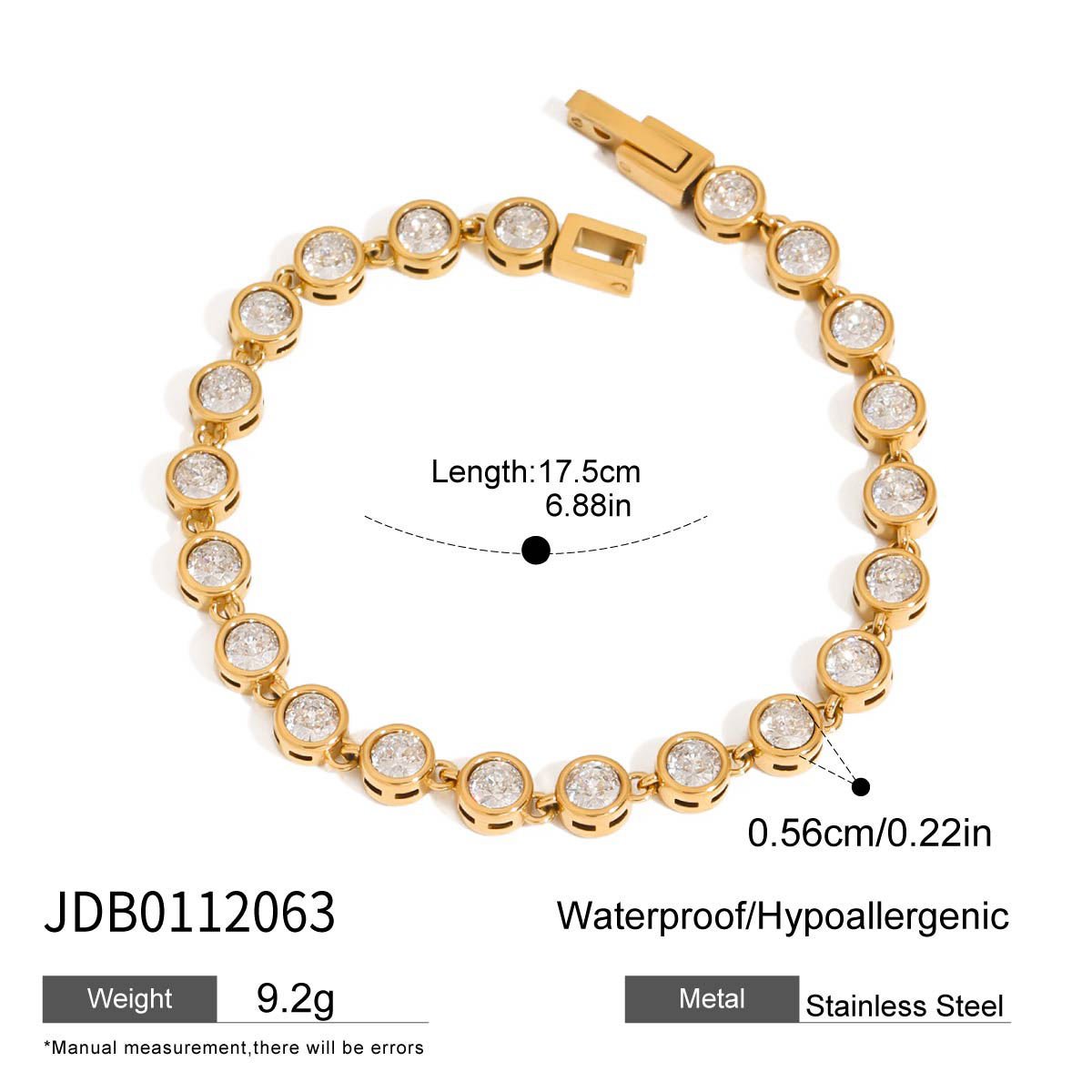 J&D Jewelry 18K PVD Gold Plating Stainless Steel Health Sport Heart Round Tennis Chain Bracelet