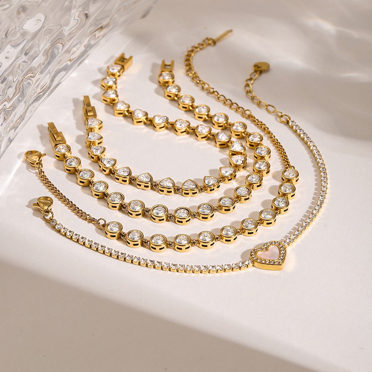 J&D Jewelry 18K PVD Gold Plating Stainless Steel Health Sport Heart Round Tennis Chain Bracelet