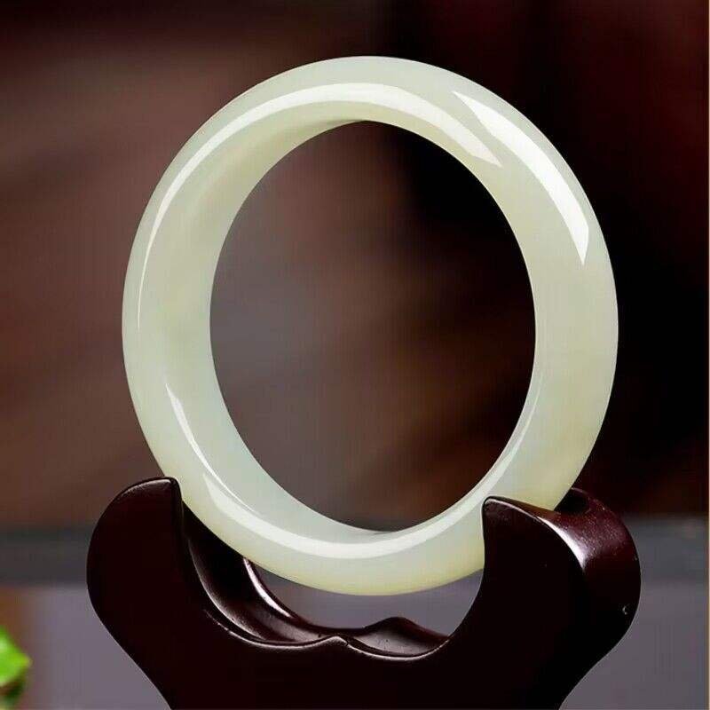 Hetian Jade White Jade Wide Strip Bracelet 54mm-66m Natural Stone Healing Jade Bracelet for Women