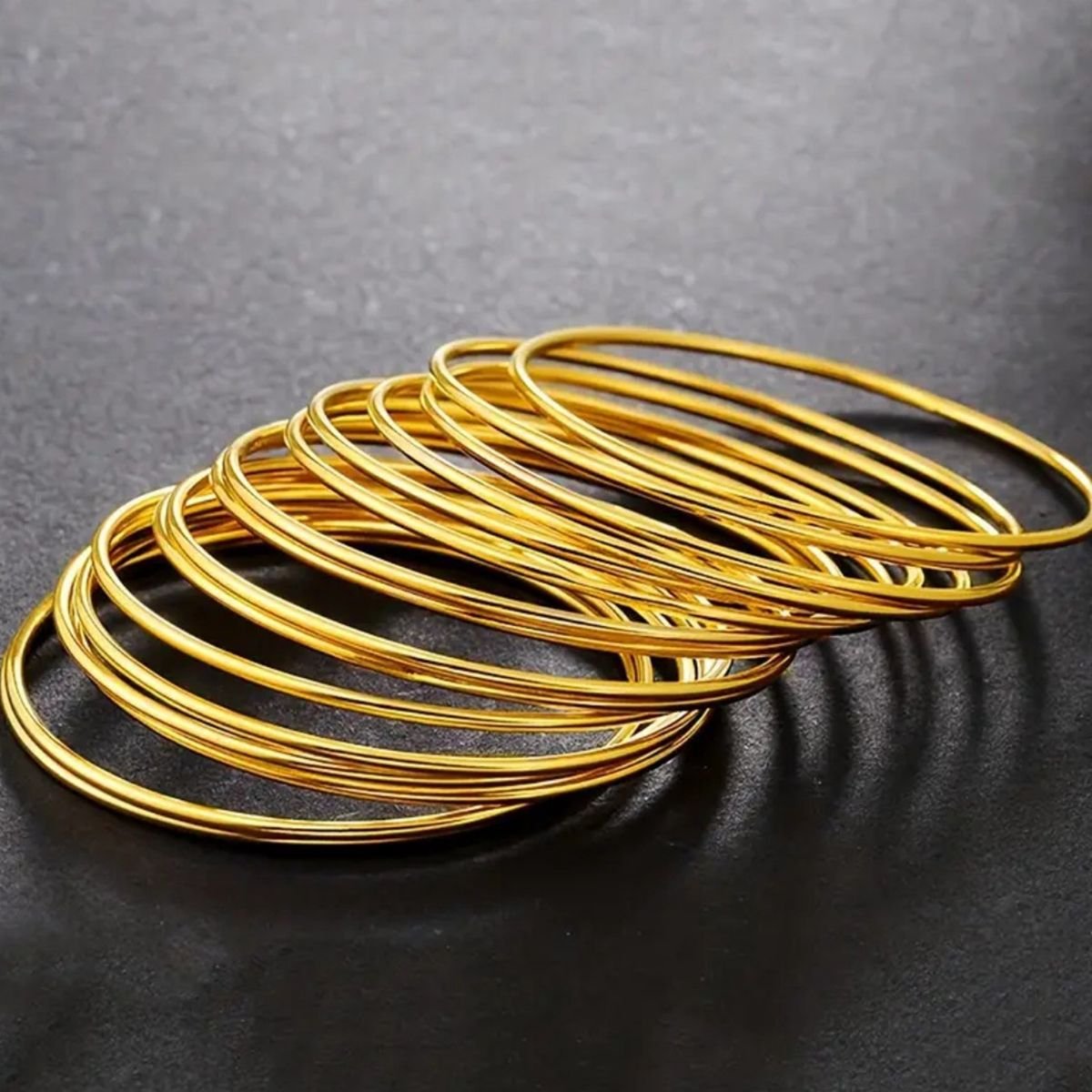 Wholesale Women's 24K Yellow Gold Plated Classic Thin Bangle Simple Style Wire Bracelet 60mm/62mm/65mm Fashionable