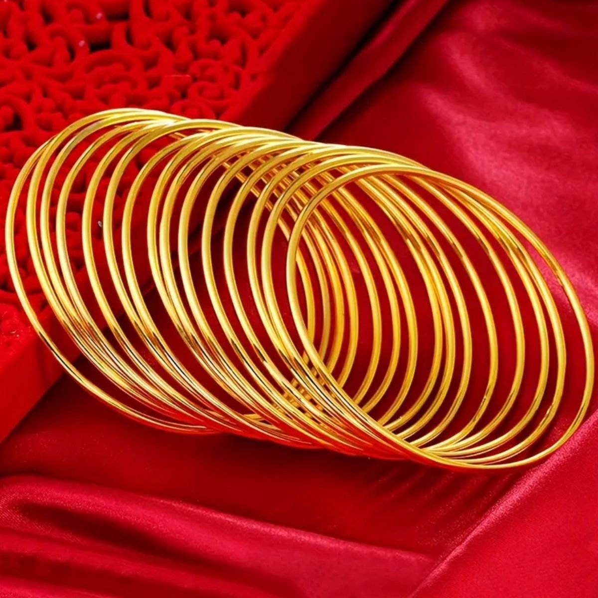 Wholesale Women's 24K Yellow Gold Plated Classic Thin Bangle Simple Style Wire Bracelet 60mm/62mm/65mm Fashionable