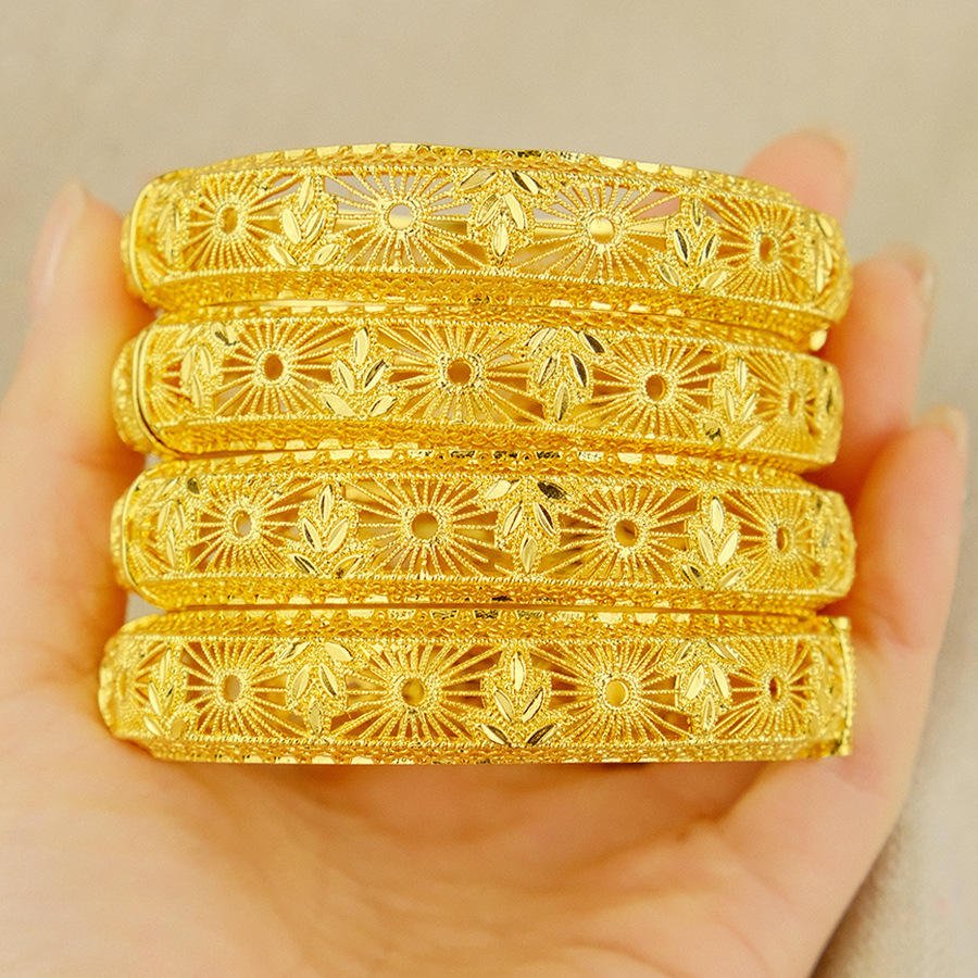 Dubai Women's 24K Gold-Plated Hollow Fashion Bracelet Indian Arab Bride Wedding Jewelry