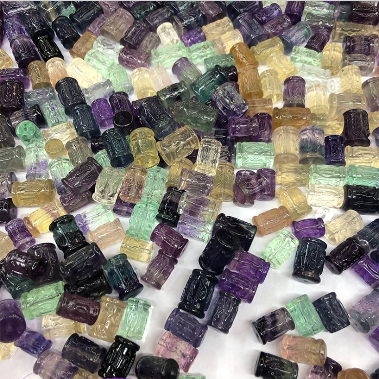Colorful Fluorite Bucket Beads Natural Crystal Stone Loose Gemstone Beads for DIY Jewelry Bracelets Necklace Accessories