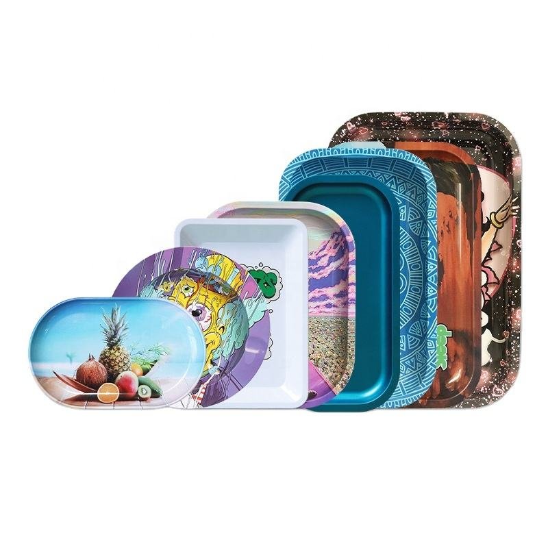 Factory Wholesale Custom Printed Metal Rolling Tray Herb Tobacco Smoke Serving Tin Tray