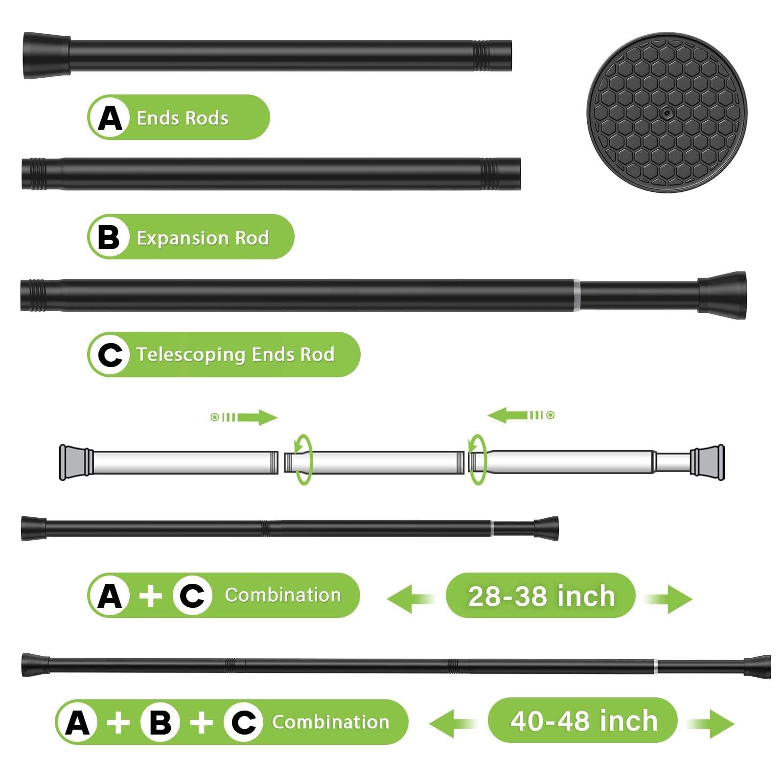 Non Slip Black Tension Curtain Rod Tension Rods for Windows 28 to 48 Inch Small Adjustable Curtain Rod Shower Curtain Poles