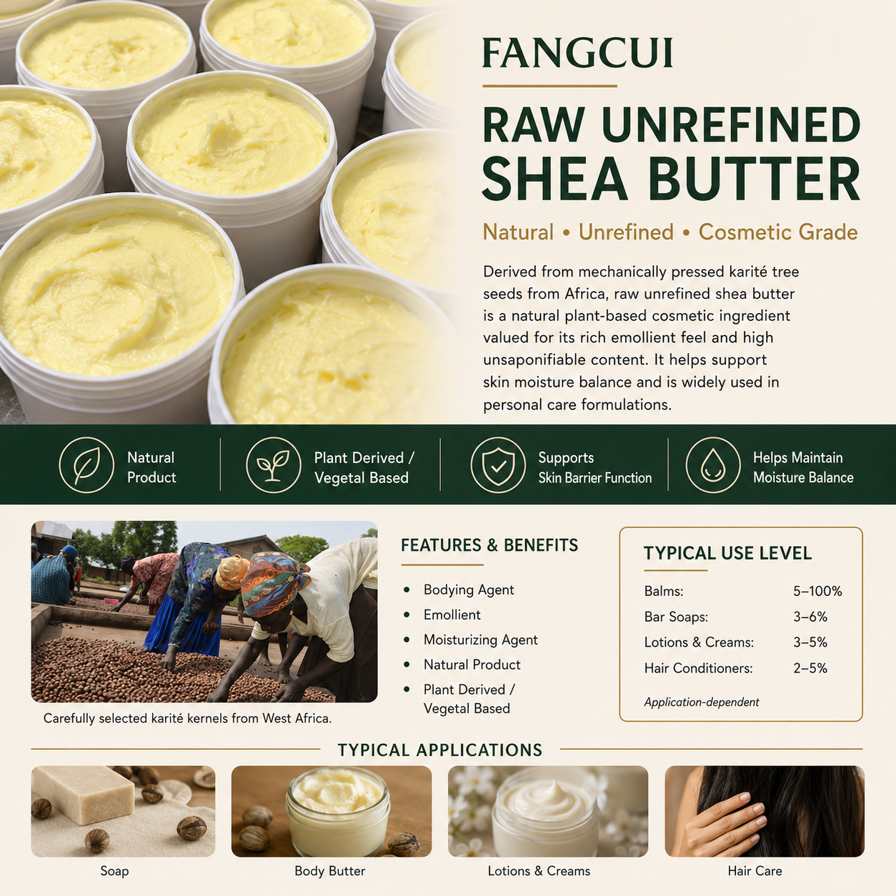 Raw Unrefined Shea Butter Bulk 100% Pure Natural Cold Pressed Cosmetic Grade for Soap & Lotion Making (Butyrospermum Parkii)