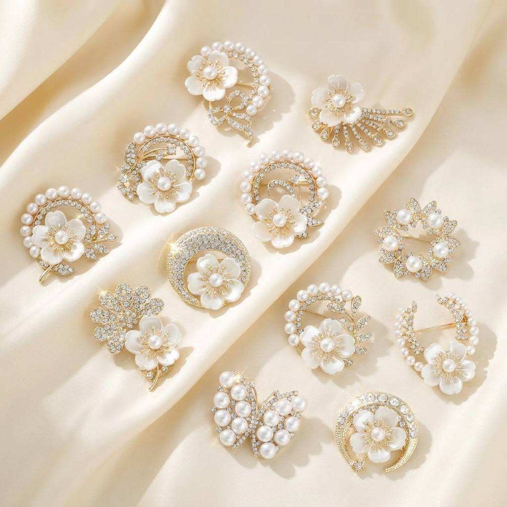 Elegant Women's Pearl Studded Three-Dimensional Flower Brooch High-End Silver Plated Fashionable Party Gift Small Fragrance