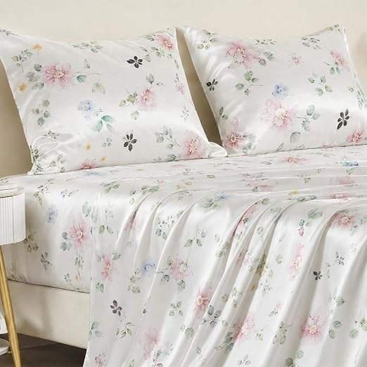 Satin Sheet Set Queen Size, 4 Piece Silky Satin Bedding Sheet,Soft Bed Sheets Set with 1 Fitted Sheet,1 Flat Sheet,2 Pillowcases